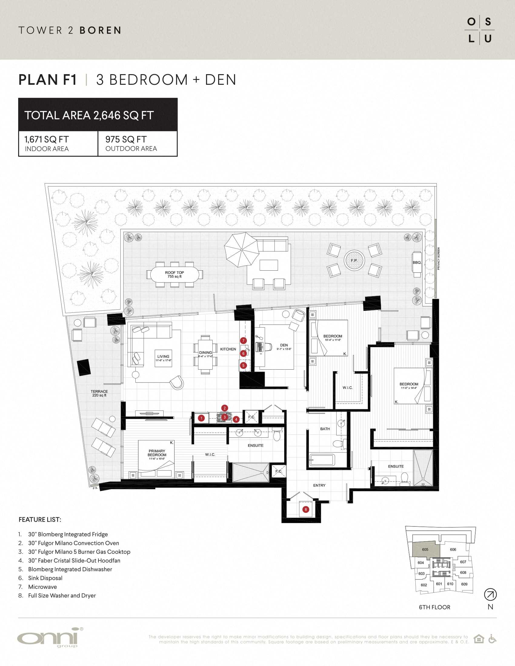 Floor plan for 3 beds, 3 baths, 1671 sqft